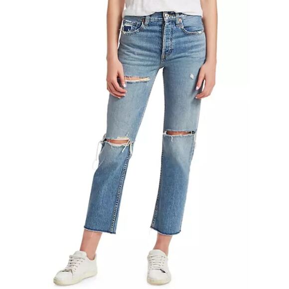 Re/Done Denim - RE/DONE Womens Originals Stovepipe Jeans 0 25 Blue Distressed Straight NWOT